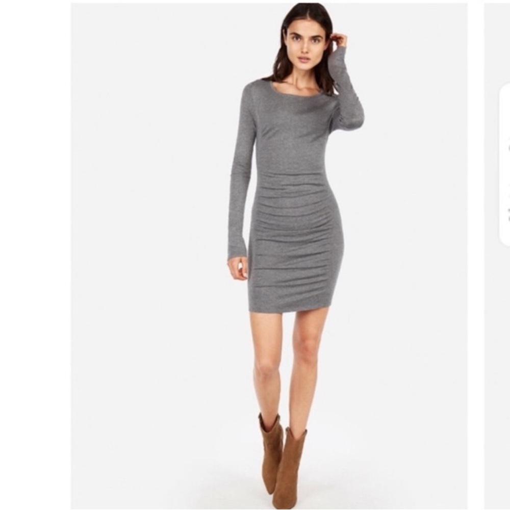 Express Dark Gray Long Sleeve Midi Dress